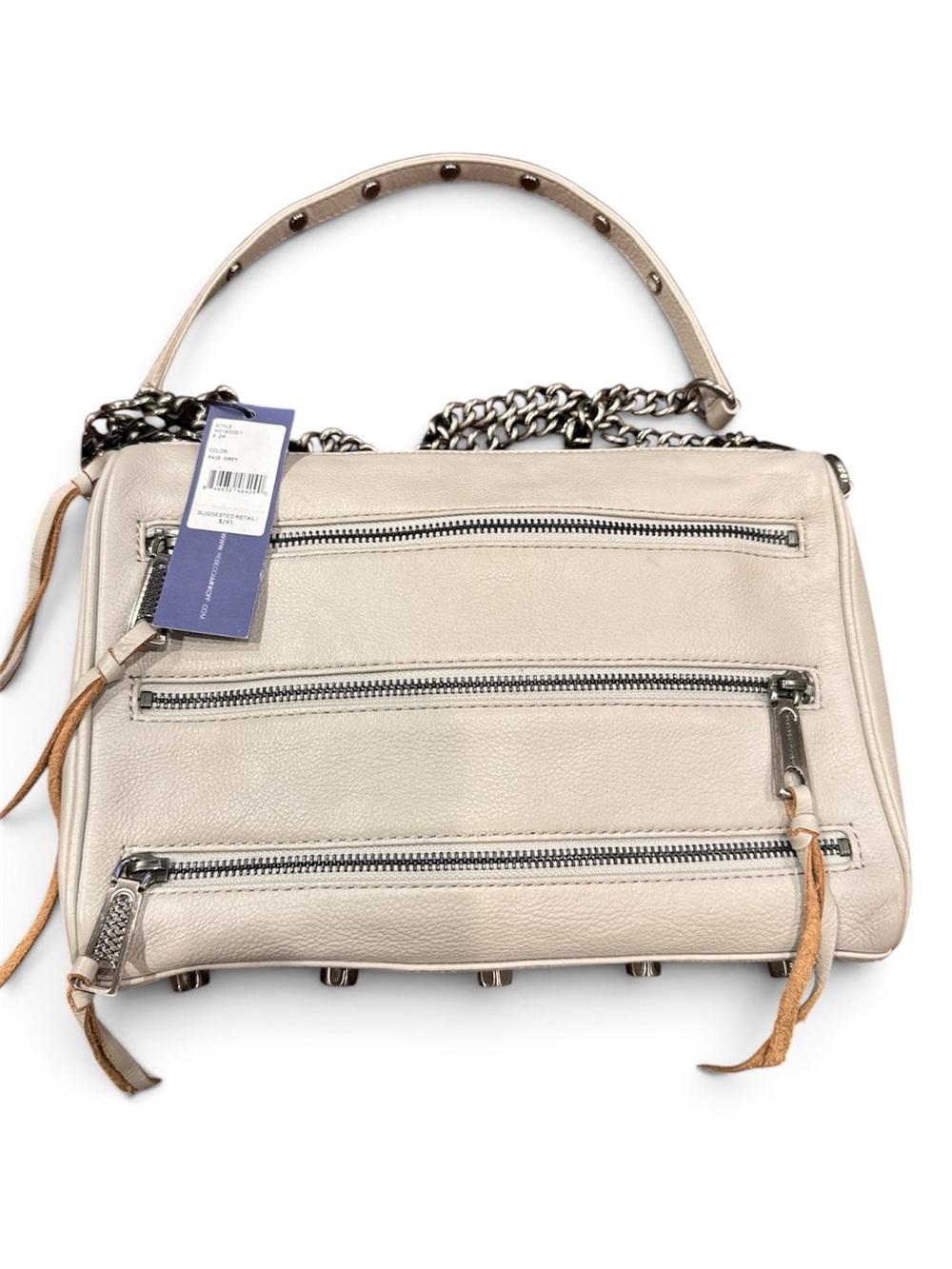 NWT Rebecca Minkoff 5-Zip Leather Crossbody Bag in Pale Grey ($295 MSRP) 🔥 😎